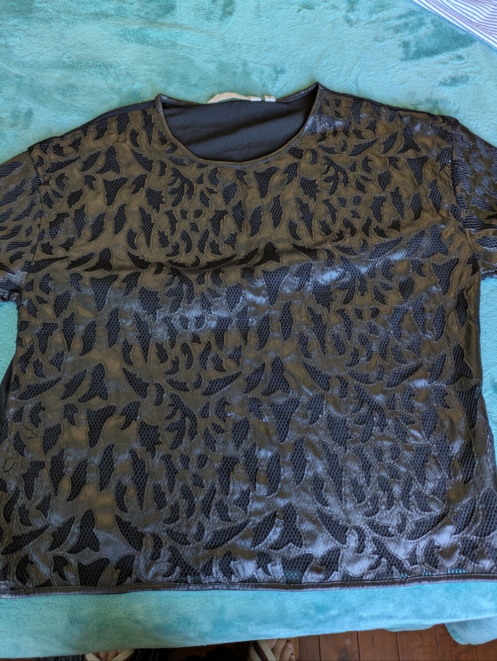 Barcia Jeans Black Sheer Leaf-Texture Top